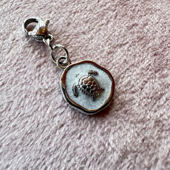 Sea Turtle Charm Pendant Stainless Steel With Lobster Claw Clasp & White Epoxy - Picture 4 of 12